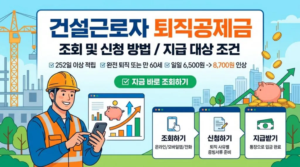 건설근로자 퇴직공제금 조회·신청 방법과 신청자격 총정리