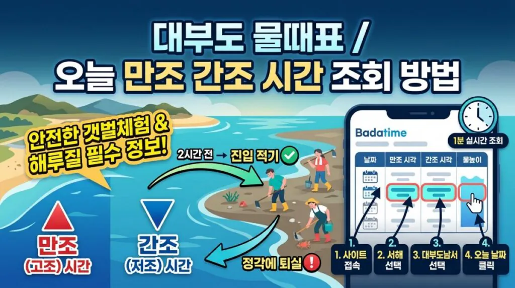 대부도 물때표 오늘 물때 시간표 확인하기