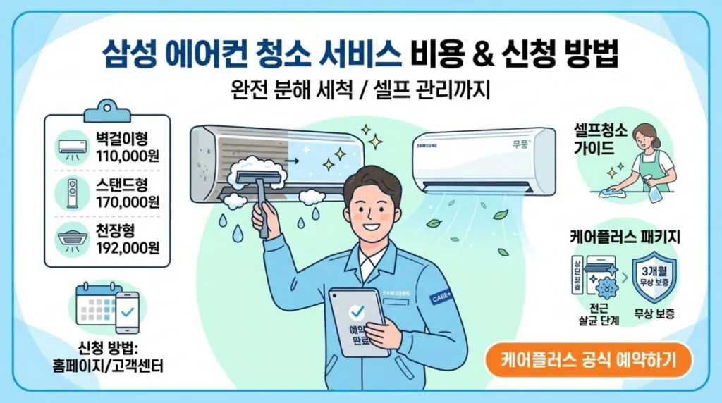 삼성 에어컨 청소 서비스 비용과 신청 방법 총정리 (셀프청소·케어플러스 적용까지)