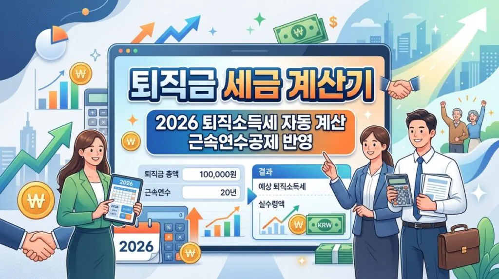 퇴직금 세금 계산기 (2026 퇴직소득세 자동 계산·근속연수공제 반영)
