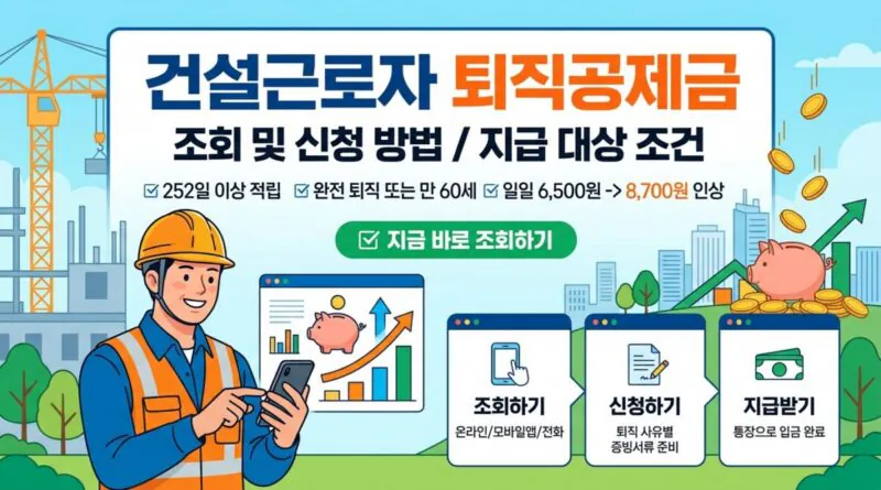 건설근로자 퇴직공제금 조회·신청 방법과 신청자격 총정리