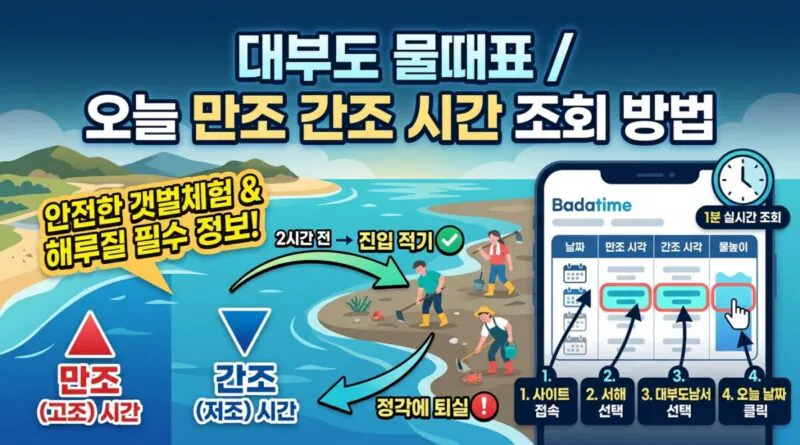 대부도 물때표 오늘 물때 시간표 확인하기