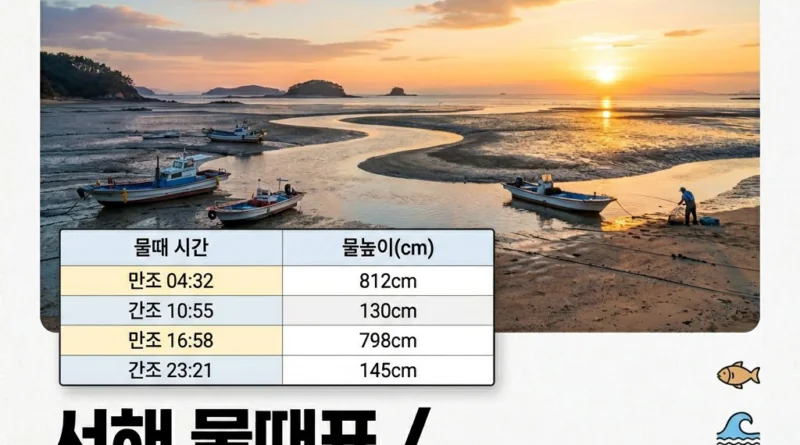 서해 물때표 오늘 물때 시간표 확인하기