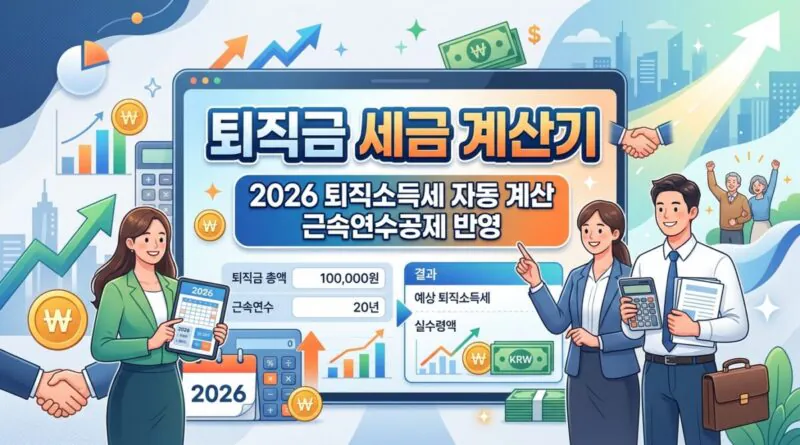 퇴직금 세금 계산기 (2026 퇴직소득세 자동 계산·근속연수공제 반영)
