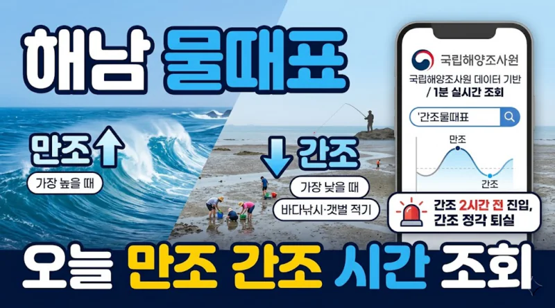 해남 물때표 오늘 물때 시간표 확인하기