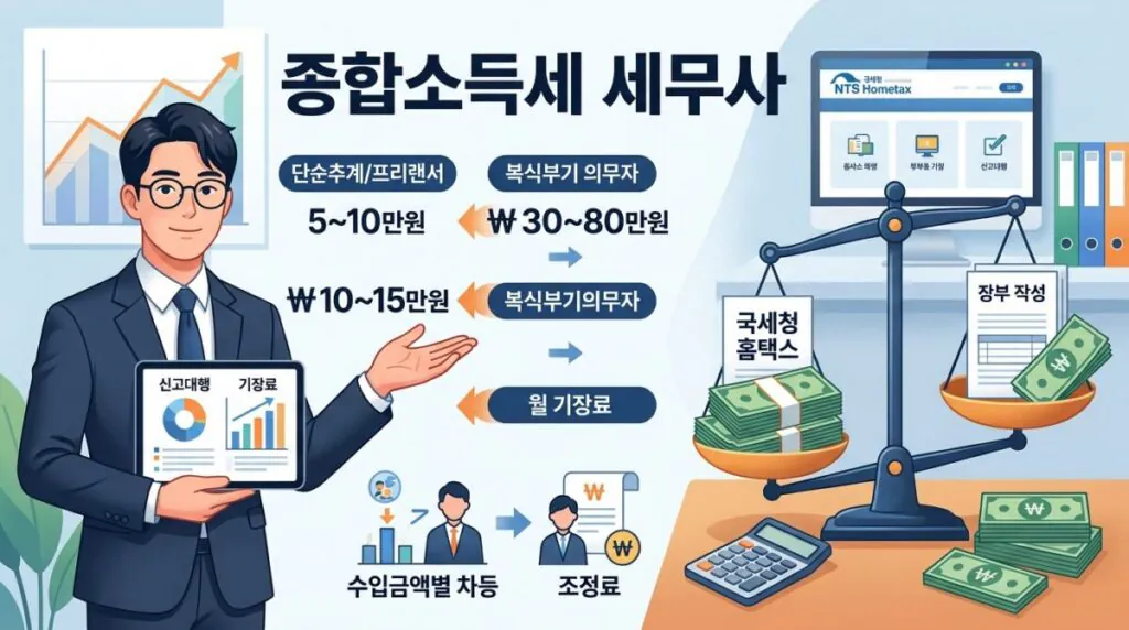 종합소득세 세무사 비용 얼마일까 신고대행 조정료 및 기장료 비교