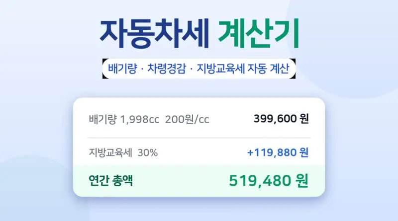 자동차세 계산기 – 배기량과 차령경감으로 연간 세액 자동 계산