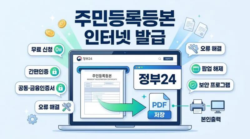 주민등록등본 인터넷 발급 방법과 PDF 저장 및 오류 해결