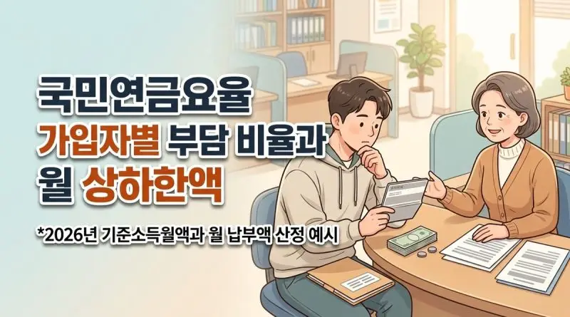 국민연금요율 가입자별 부담 비율과 월 상하한액