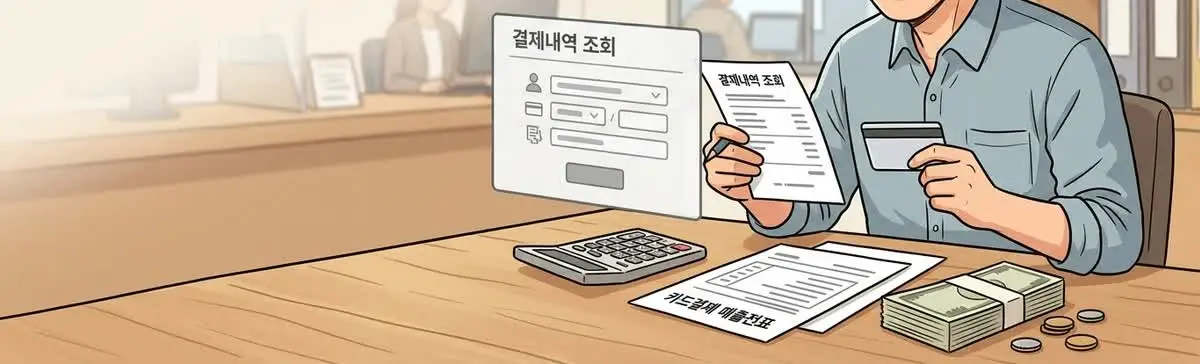 이지페이 영수증 조회와 카드결제 매출전표 확인을 설명하는 삽화