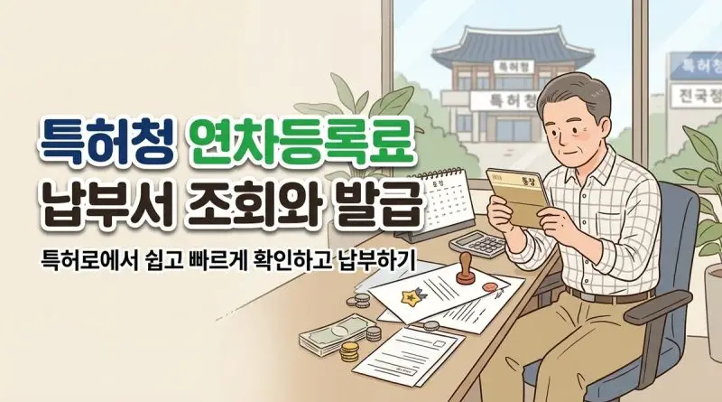 특허청 연차등록료 납부서 조회와 발급 안내 일러스트